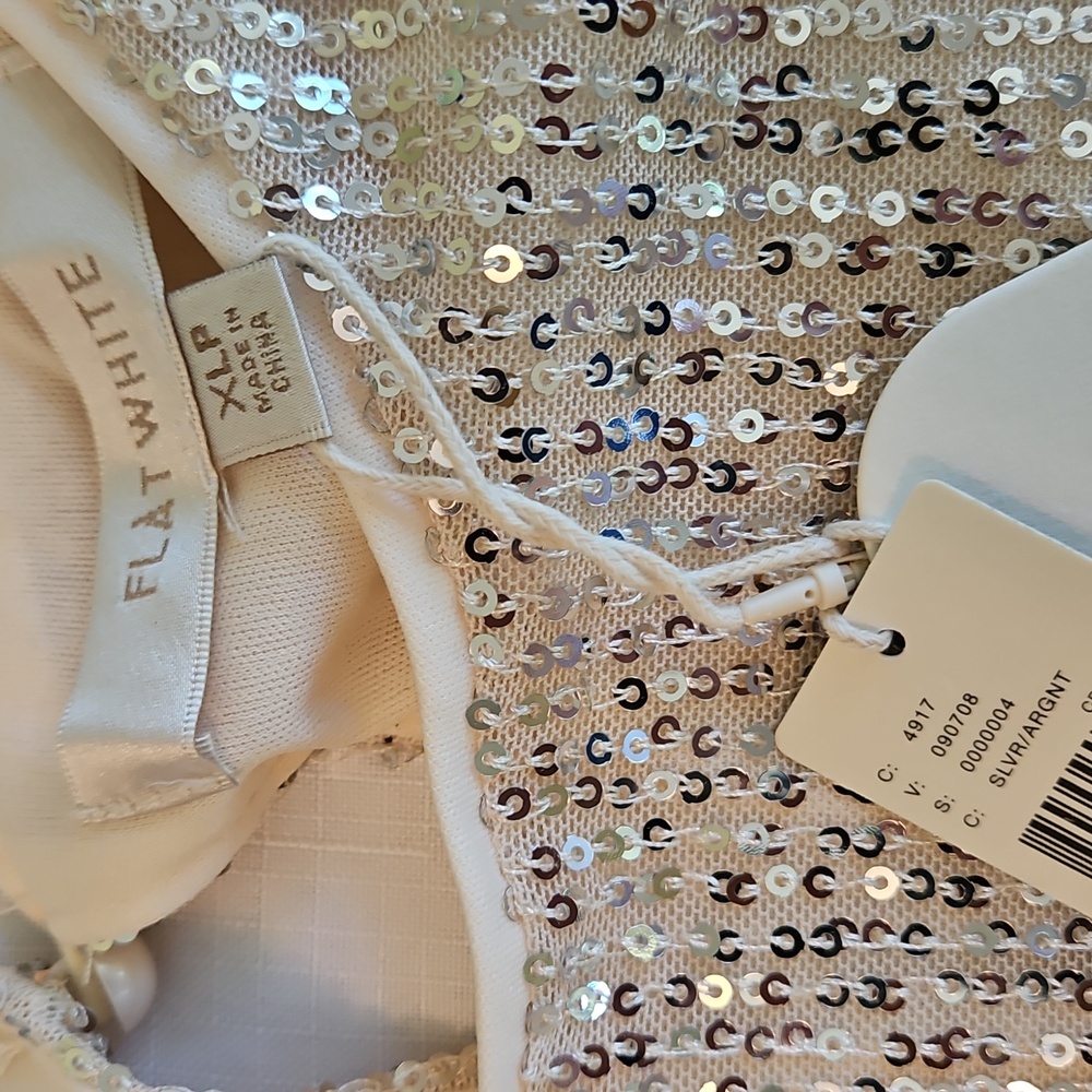 Anthropologie Flat White Long Sleeve Sequin Top Cream Off White XLP - Picture 7 of 7
